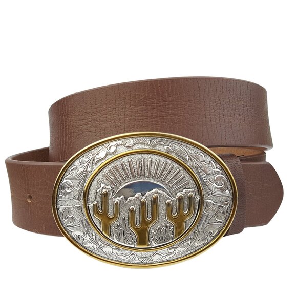 Genuine Leather belt with Cactus Buckle - Picture 1 of 3